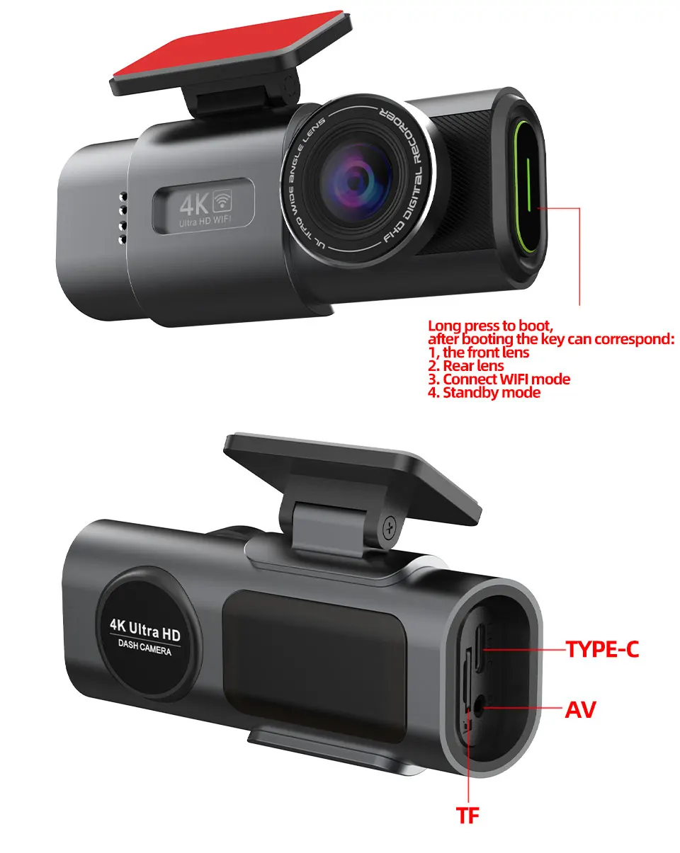 Dash Cam 4K UHD Recording Car Camera DVR Night Vision Video Recorder Built-In Wi-Fi Support GPS 24H Parking - Image 5
