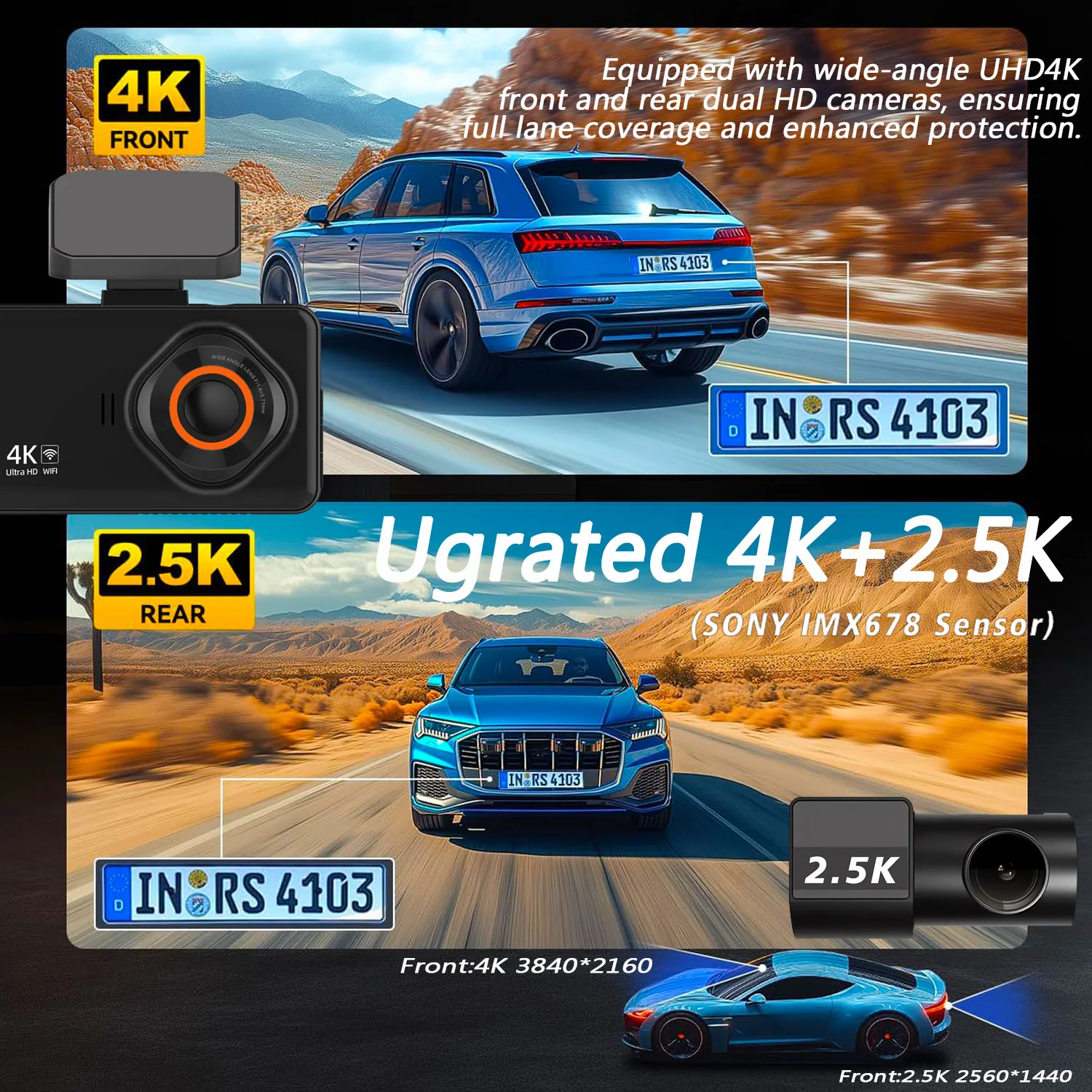 4K+2.5K Car Dvr Support WIFI GPS Dash Cam Dual Lens Dashcam Rearview Camera UHD Night Vision 24H Parking Mini Video Recorder - Image 3