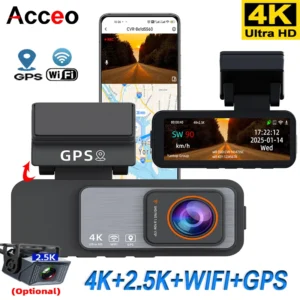 ACCEO Dash Cam 4K UHD Recording Car Camera DVR Night Vision Video Recorder Built-In Wi-Fi GPS Support Dual Lens 24H Parking