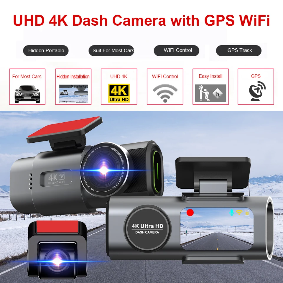 Dash Cam Dual Lens 4K UHD Recording Car Camera DVR Night Vision Video Recorder With GPS Wi-Fi Support Black Box 24H Parking - Image 2