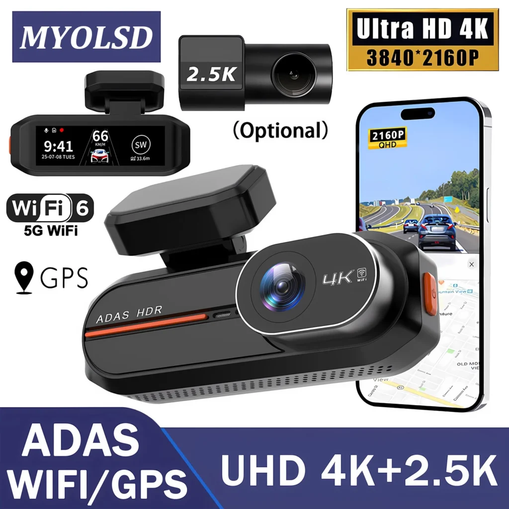 ADAS Dash Cam UHD 4K 3840*2160P Recording Car Camera DVR Night Vision Video Recorder Built-In Wi-Fi Support GPS 24H Parking